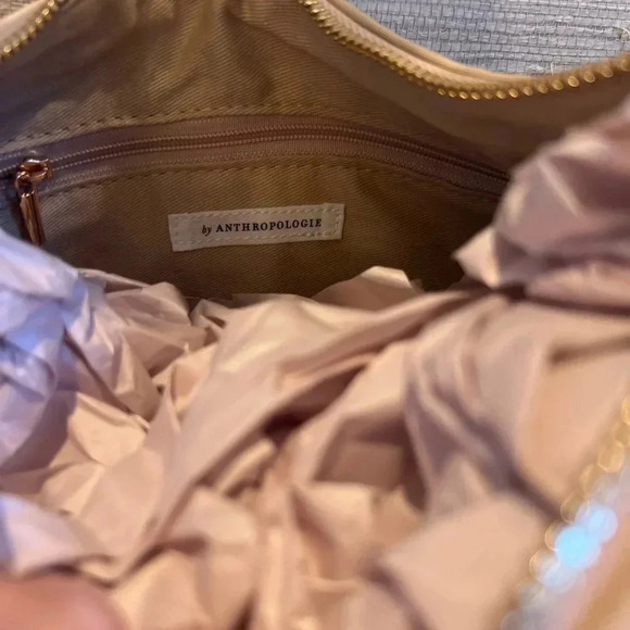 NWT new Anthropologie woven neoprene shoulder bag zip neutral beige nylon - Picture 6 of 17